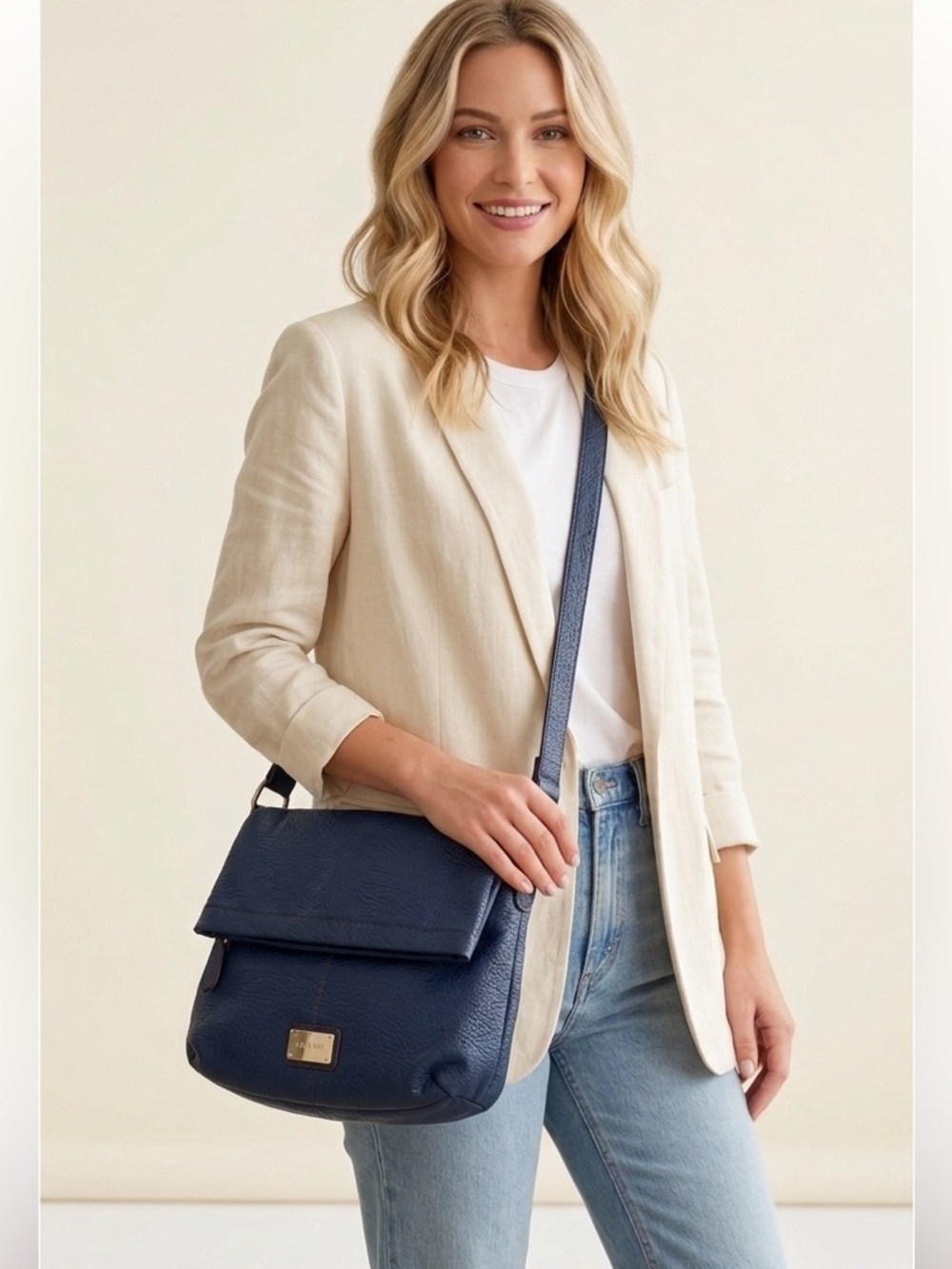 Nine West Women’s Blue Fold Over Crossbody Bag Vegan Leather
